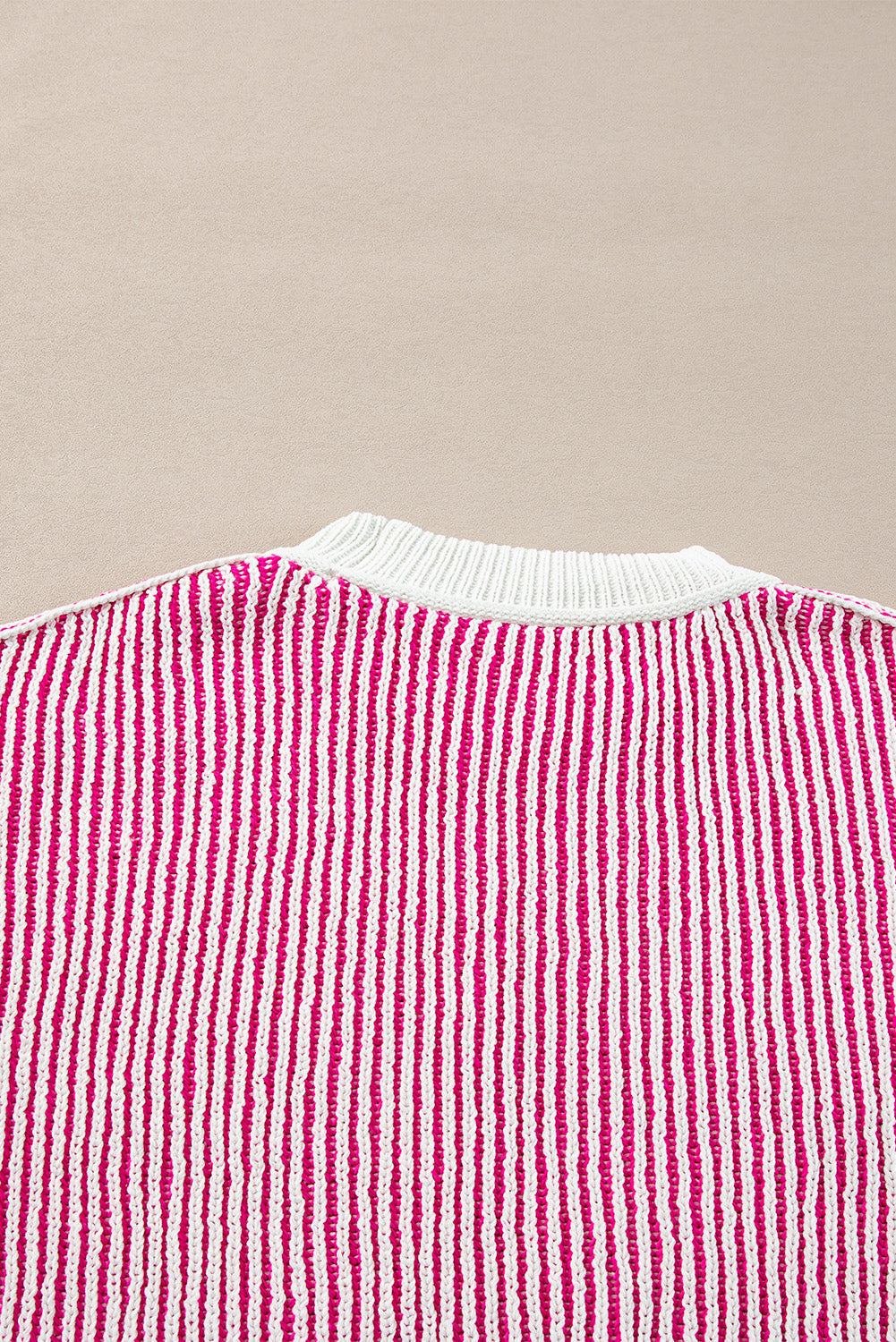 Dark Blue Striped Textured Knit Contrast Edge Loose Sweater