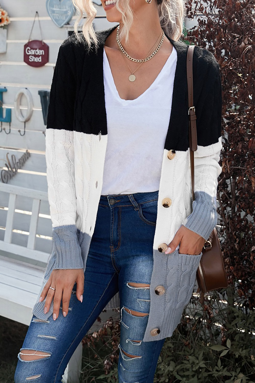 Sky Blue Button Pocket Knit Cardigan