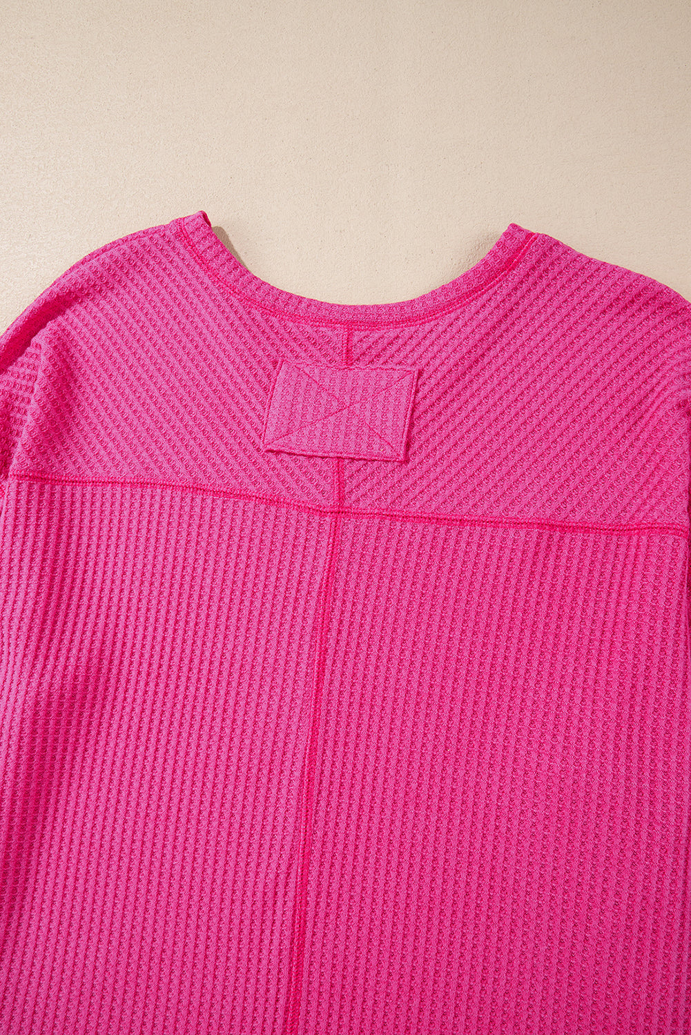 Orchid Petal Waffle V Neck Long Sleeve Drop Shoulder Loose Blouse