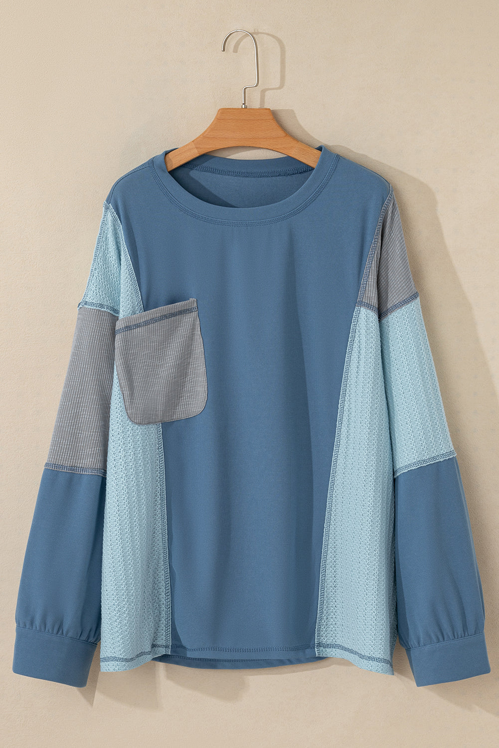 Green Colorblock Stitching Patchwork Buttoned Long Sleeve Top