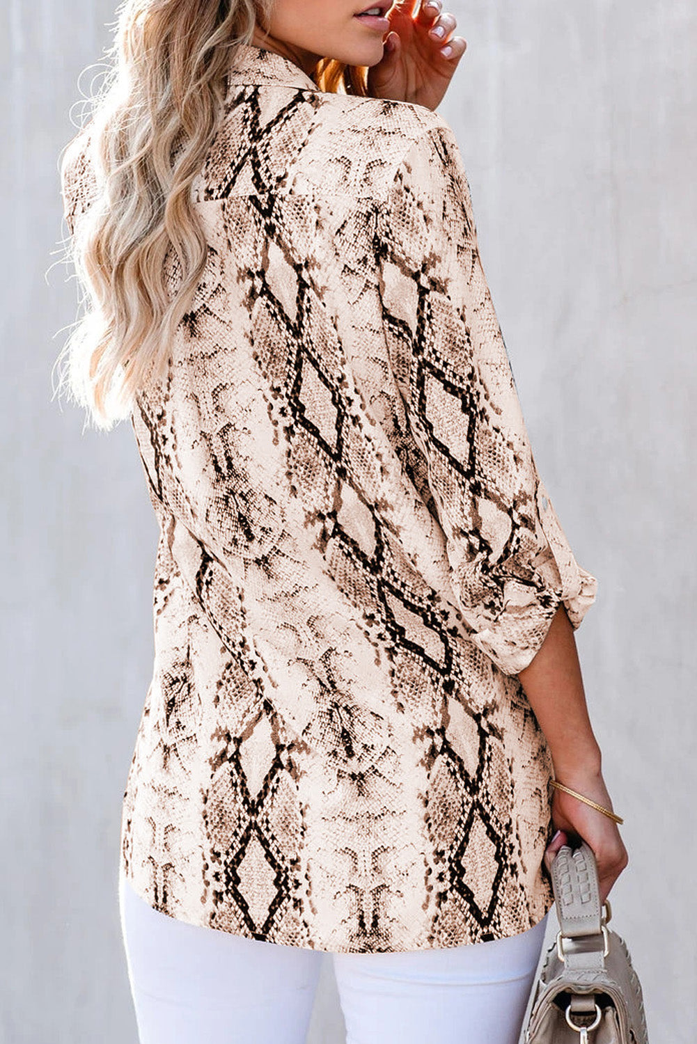 Blue Wild Snake Print Shirt with Pockets