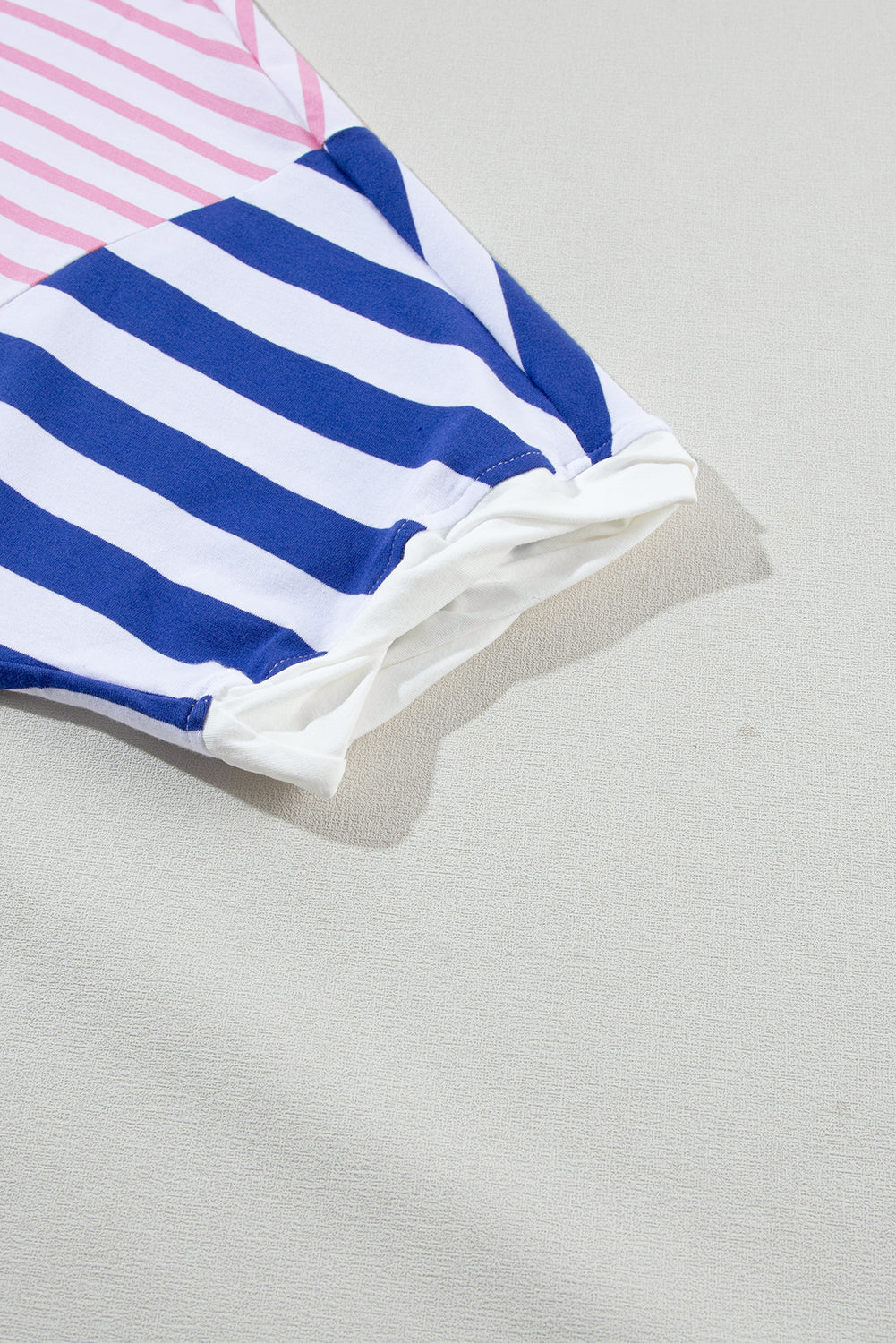 Blue Stripe Colorblock Patchwork Baggy T Shirt