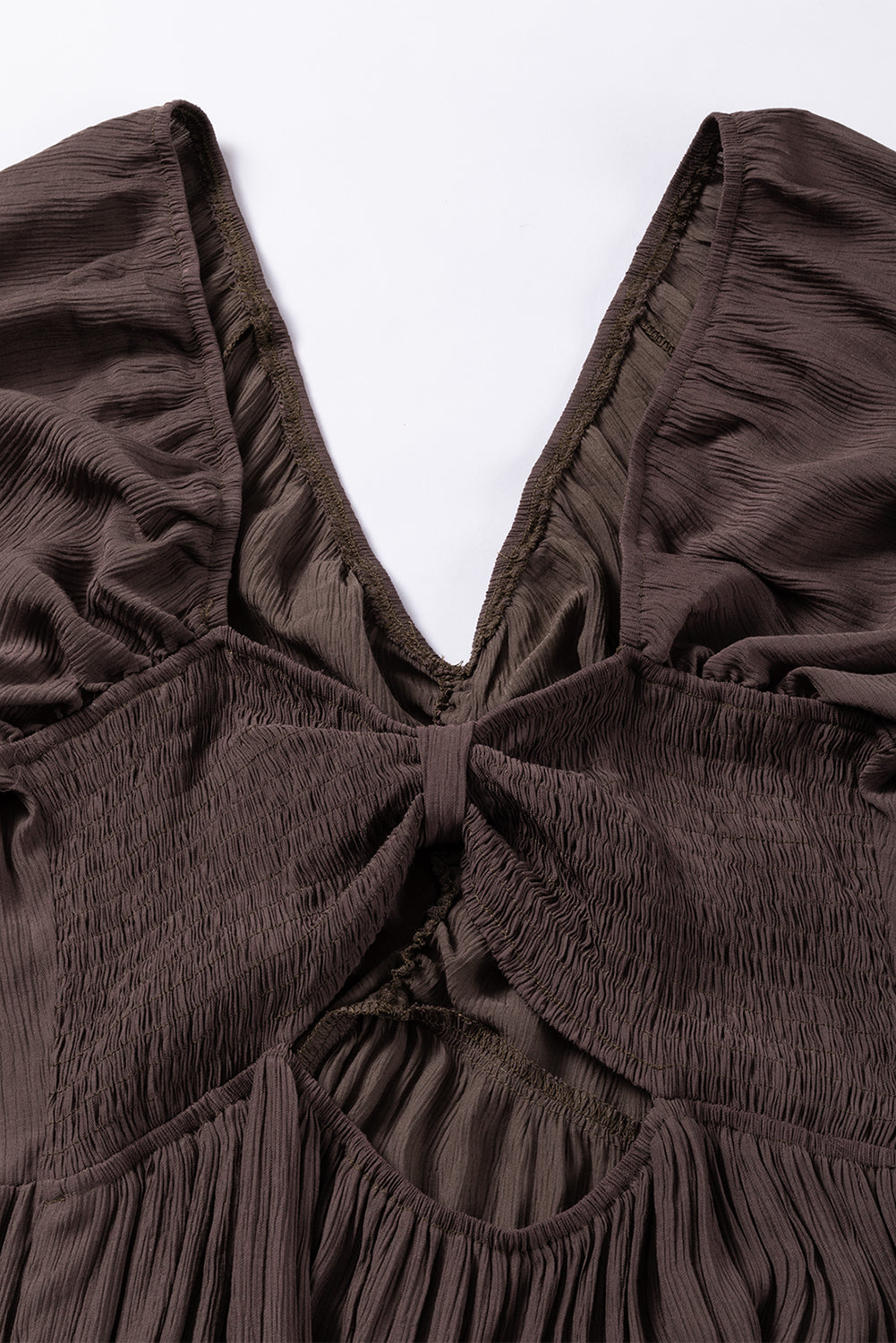 Brown V Neck Bowknot Cutout Frill Tiered Maxi Dress