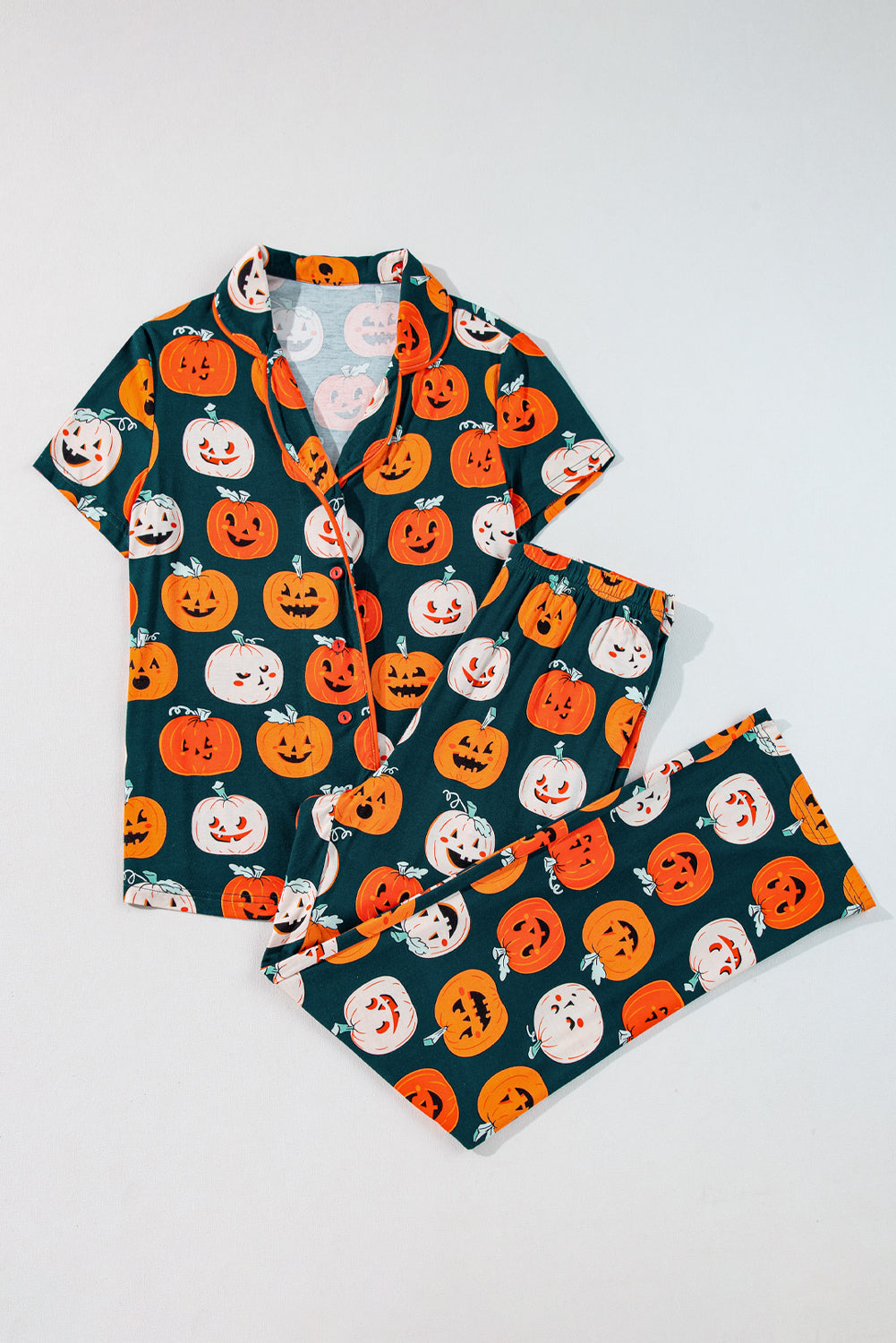 Black Halloween Pattern Short Sleeve Shirt Pajama Set