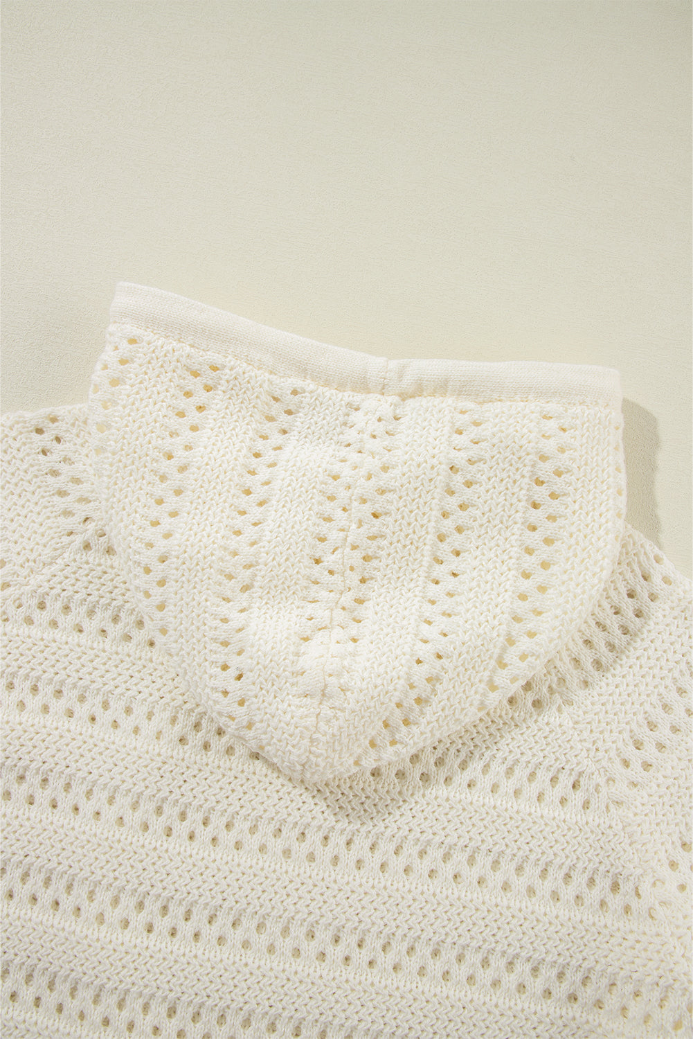 Peach Blossom Pointelle Knit Raglan Sleeve Hooded Sweater
