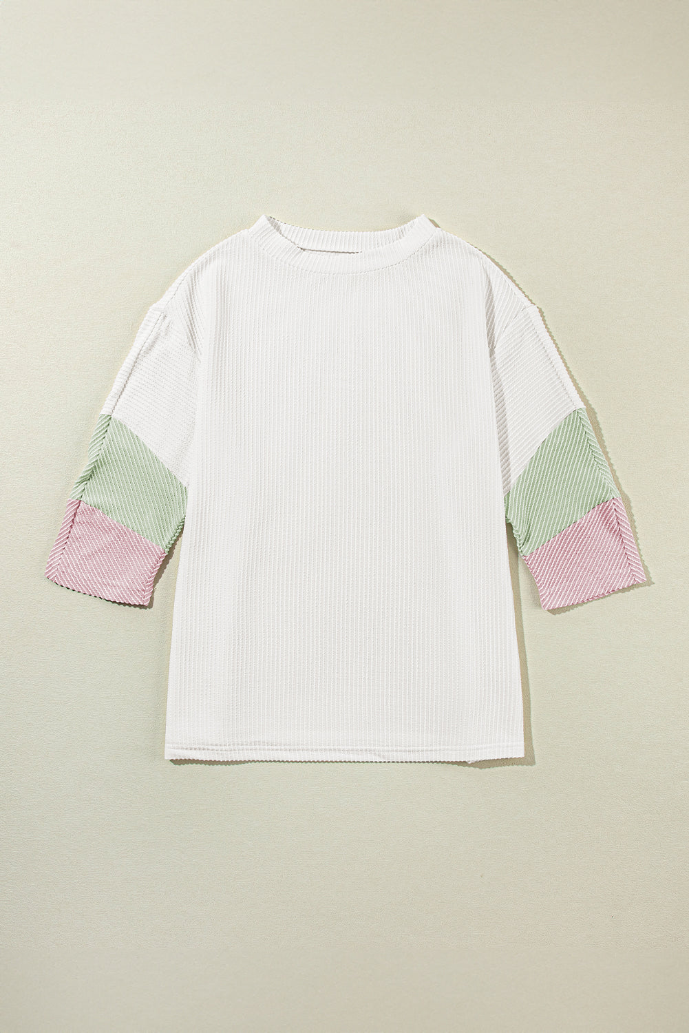 Carbon Grey Color Block Ribbed Knit Quarter Sleeve Top