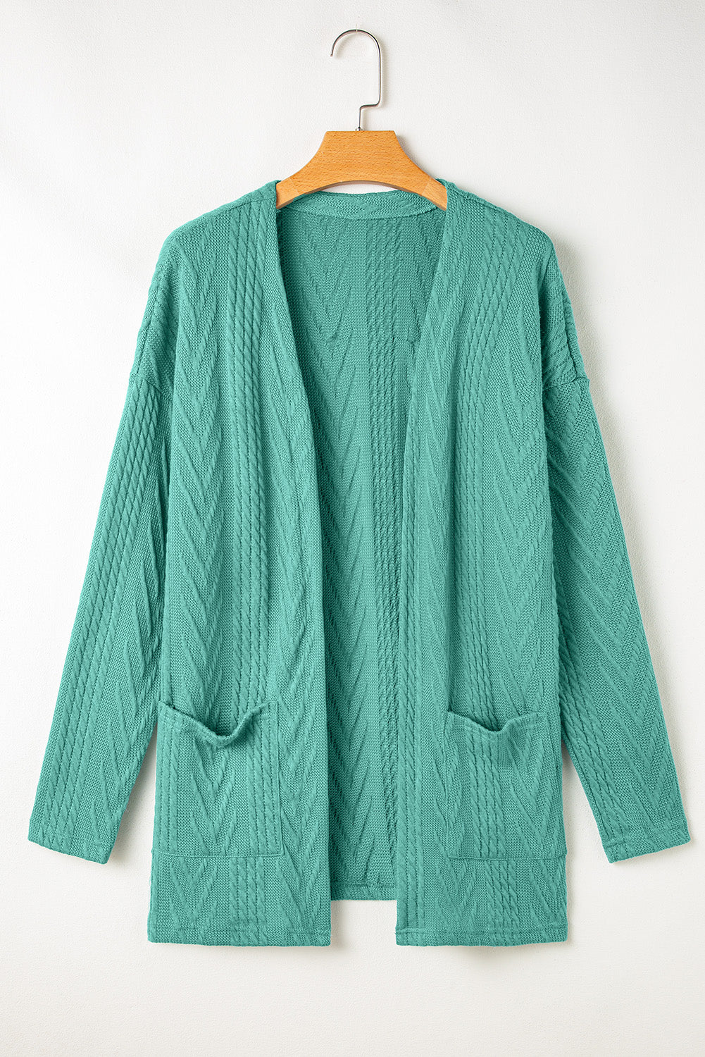 Medium Grey Solid Textured Open Front Cardigan with Pocket