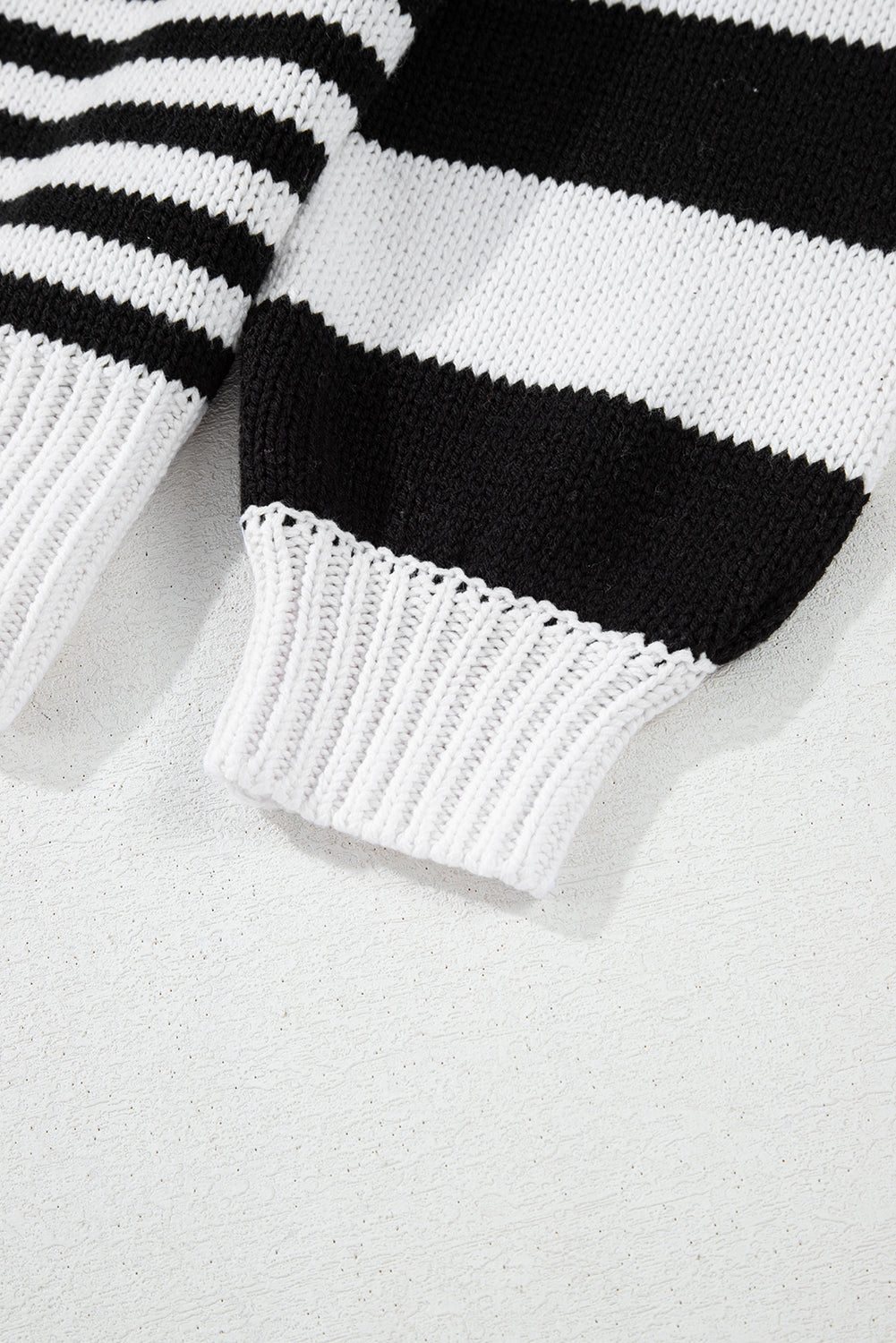 Black white Striped Drop Shoulder Bishop Sleeve Knit Sweater
