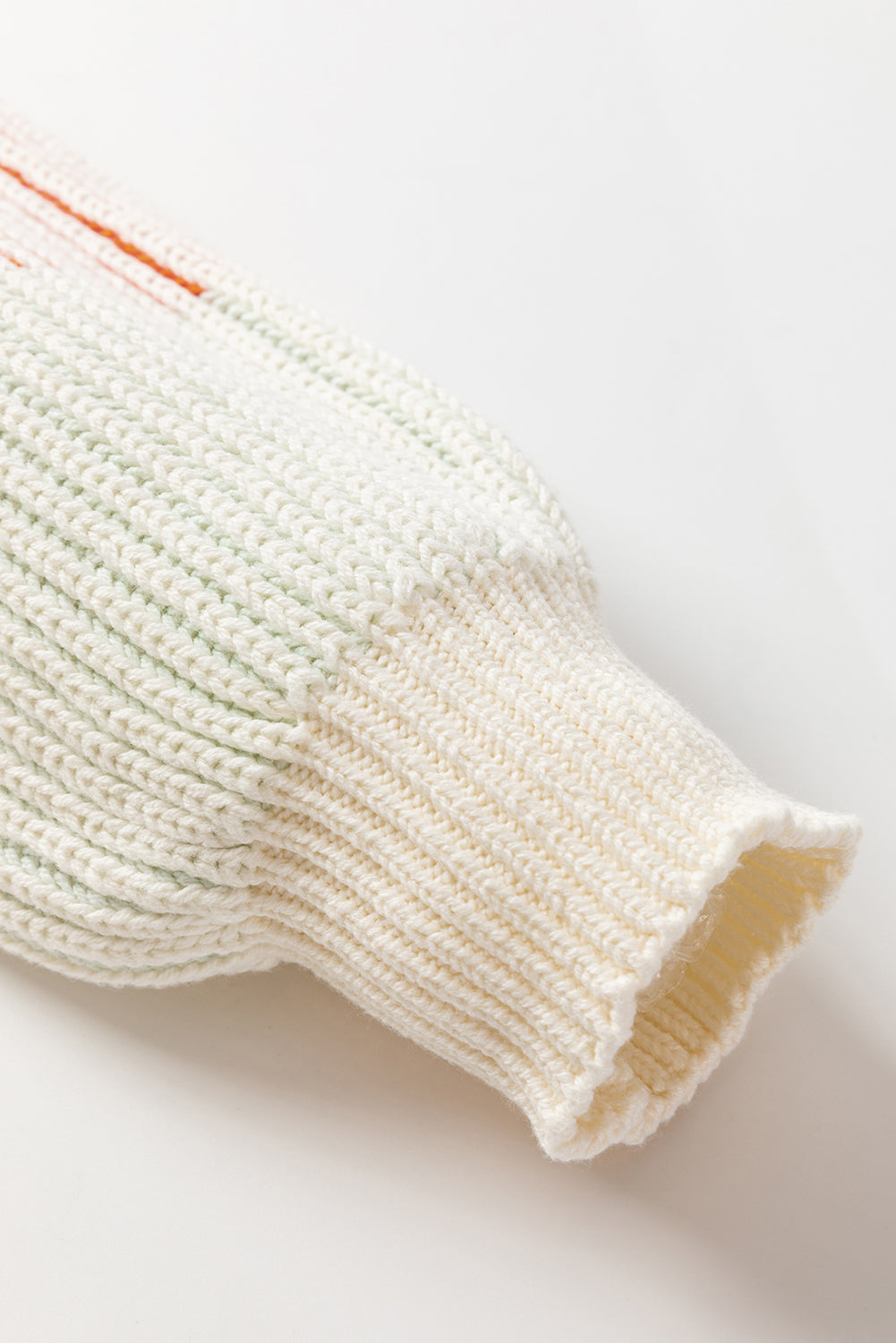 Multicolour Colorblock Textured Knit Bubble Sleeve Sweater