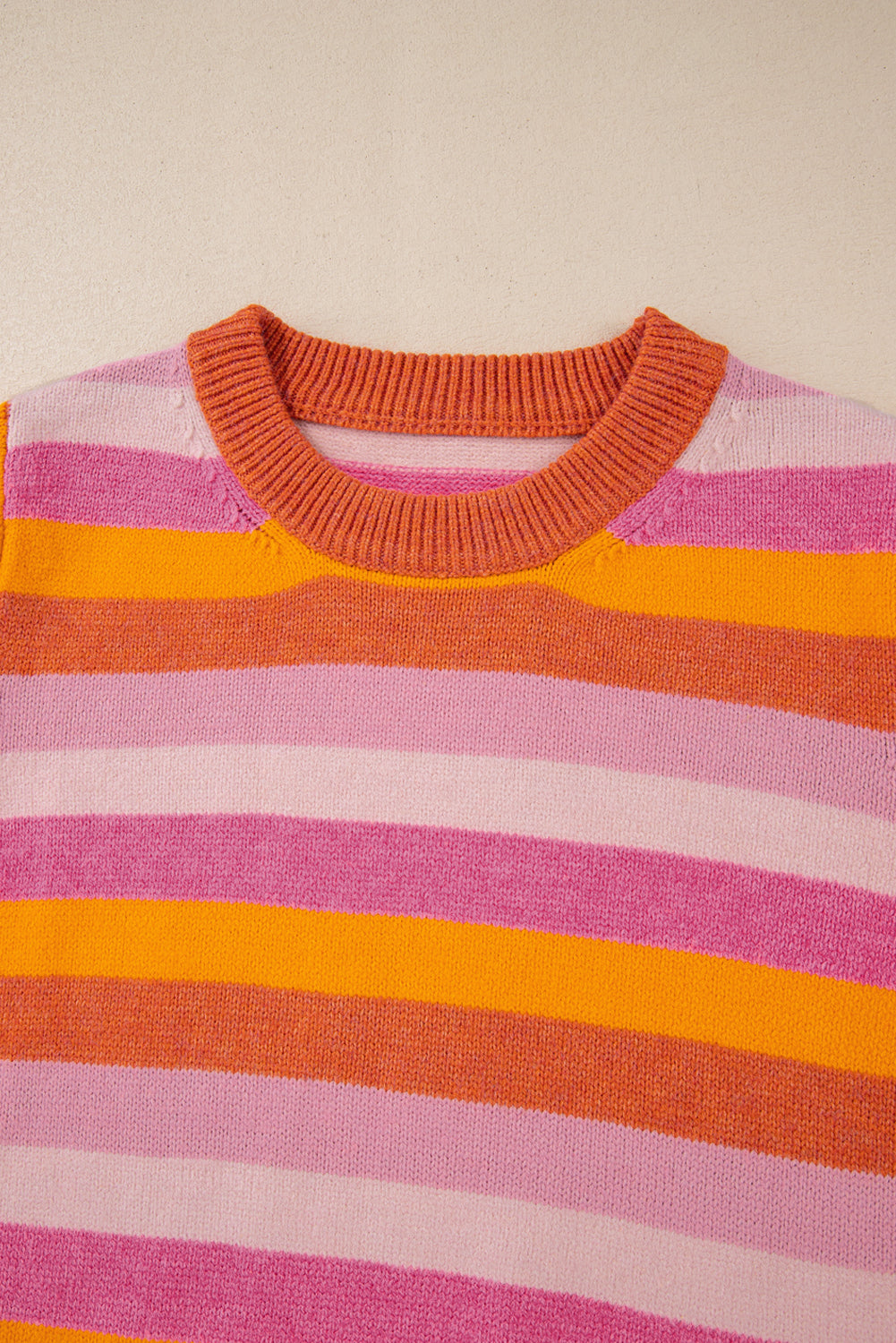 Green Color Block Ribbed Edge Round Neck Sweater