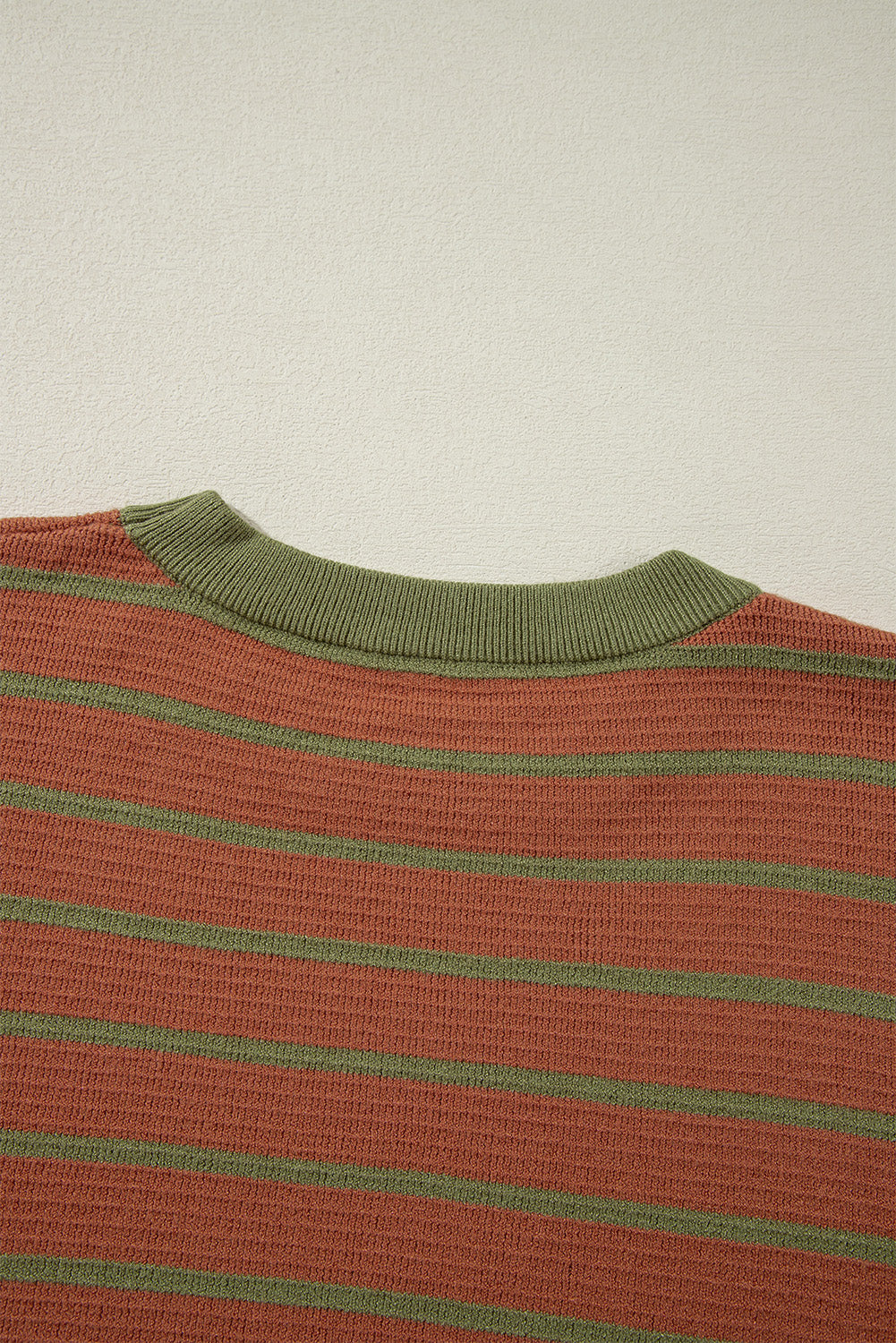 Pink Stripe Trimmed Round Neck Drop Shoulder Loose Sweater