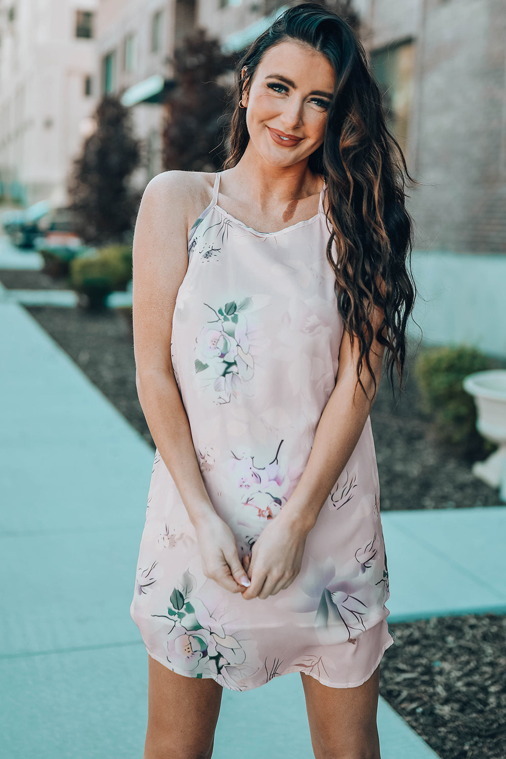 Palm Tree Leaf Print Navy Sleeveless Dress