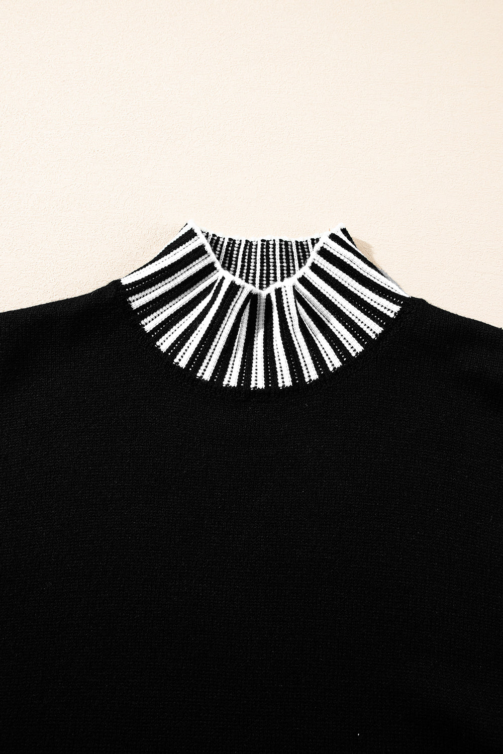 Black Striped Trim Mock Neck Dropped Long Sleeve Sweater Mini Dress
