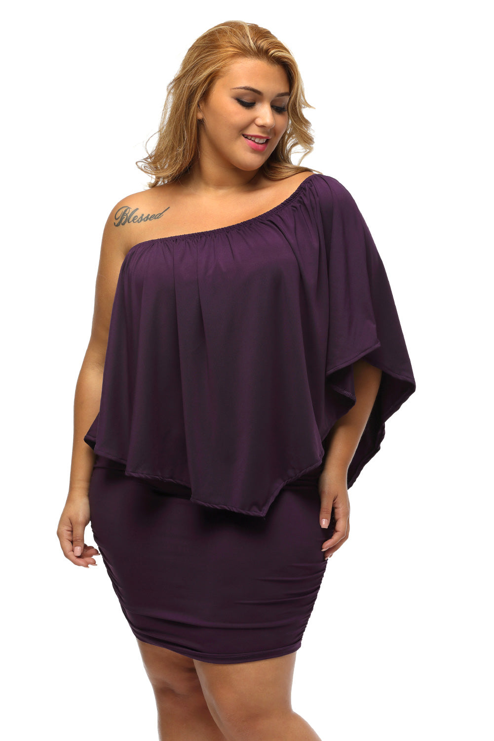 Multiple Dressing Layered Dark Blue Mini Poncho Dress