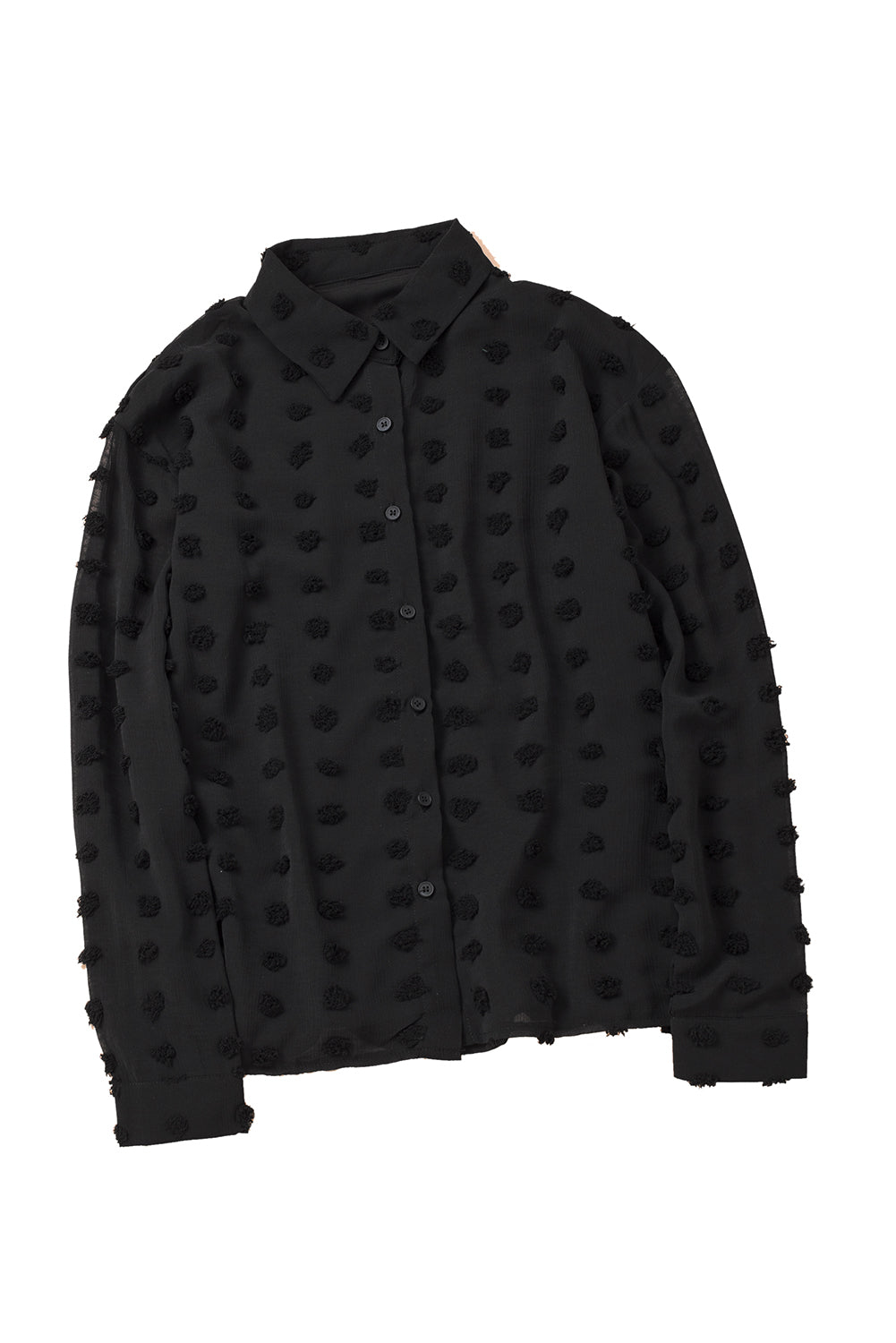 Gray Long Sleeve Button Fuzzy Polka Dot Shirt