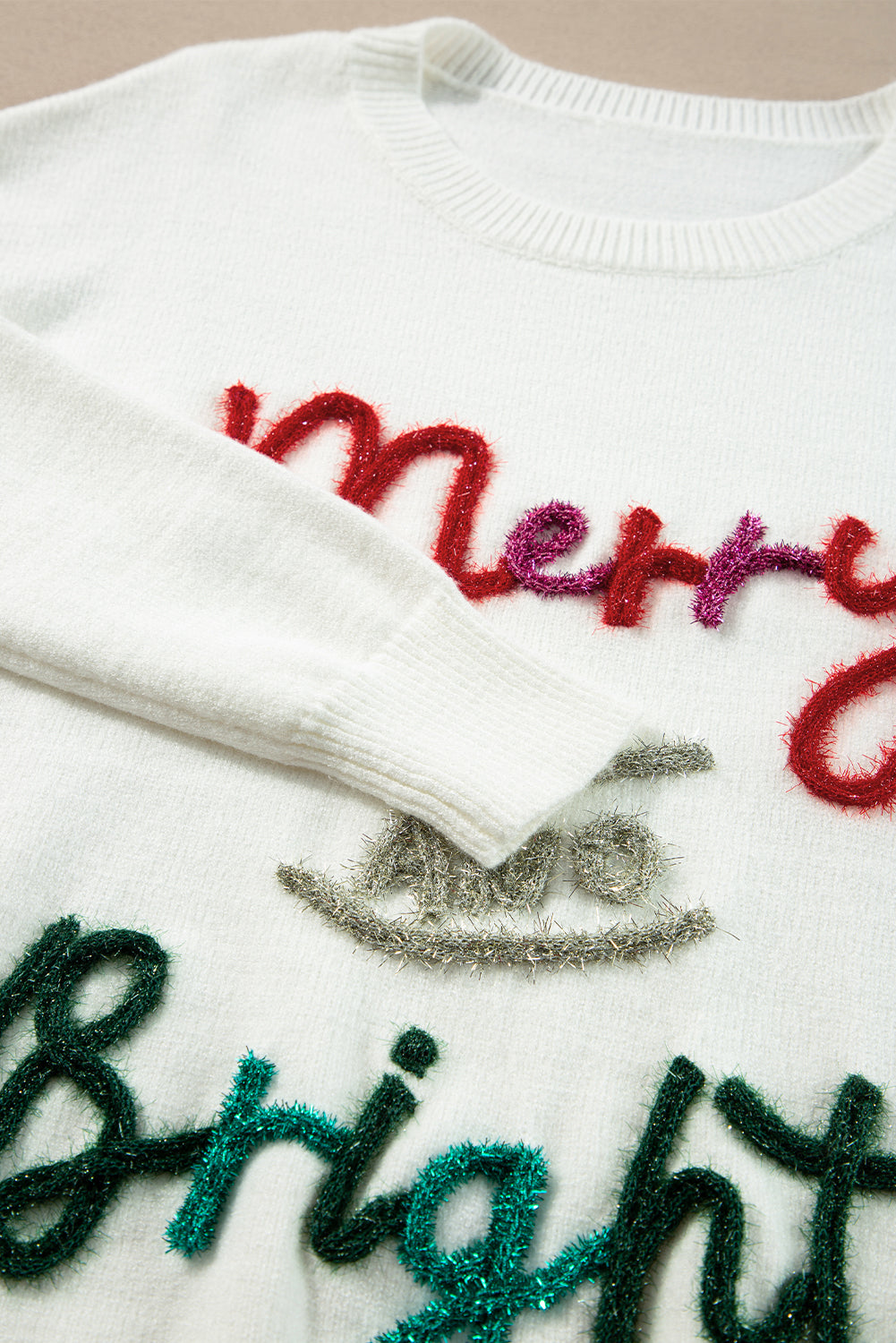 Black Tinsel Merry and Bright Graphic Christmas Sweater