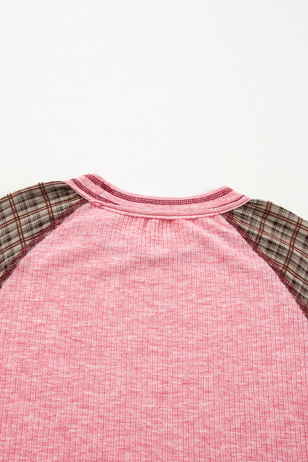 Jet Stream Mixed Print Raglan Sleeve Ribbed Knit Patchwork Blouse