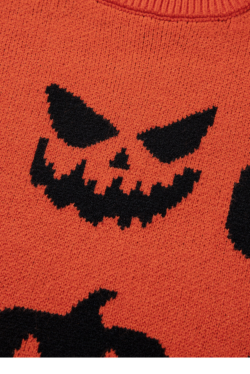 Black Halloween Pumpkin Face Pattern Drop Shoulder Sweater