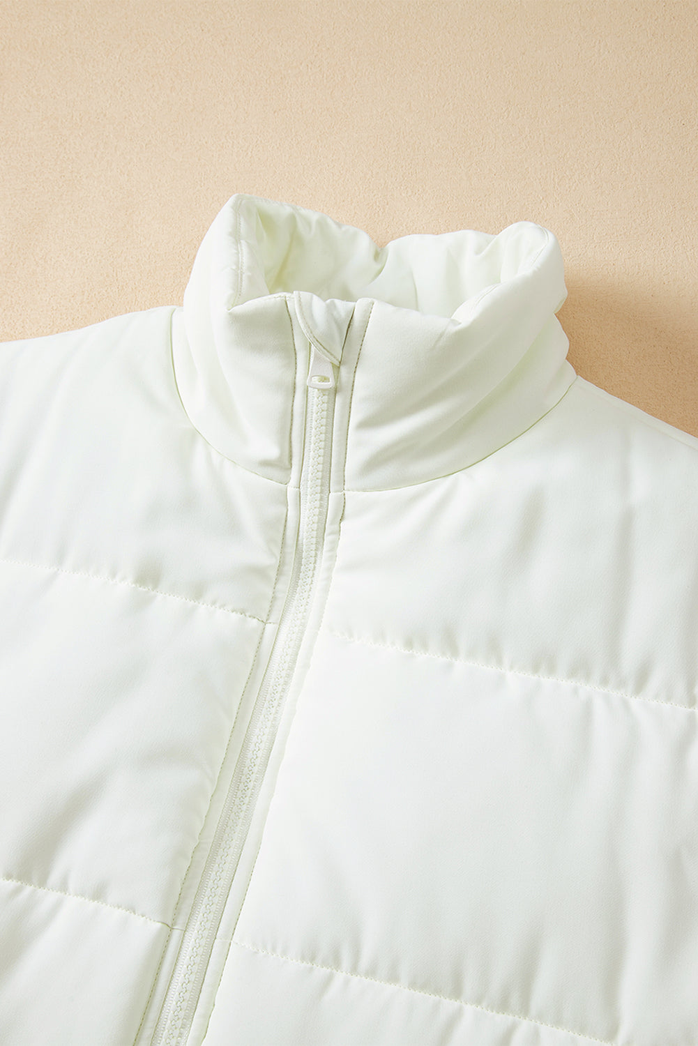 Beige Zipper Stand Neck Oversized Puffer Vest