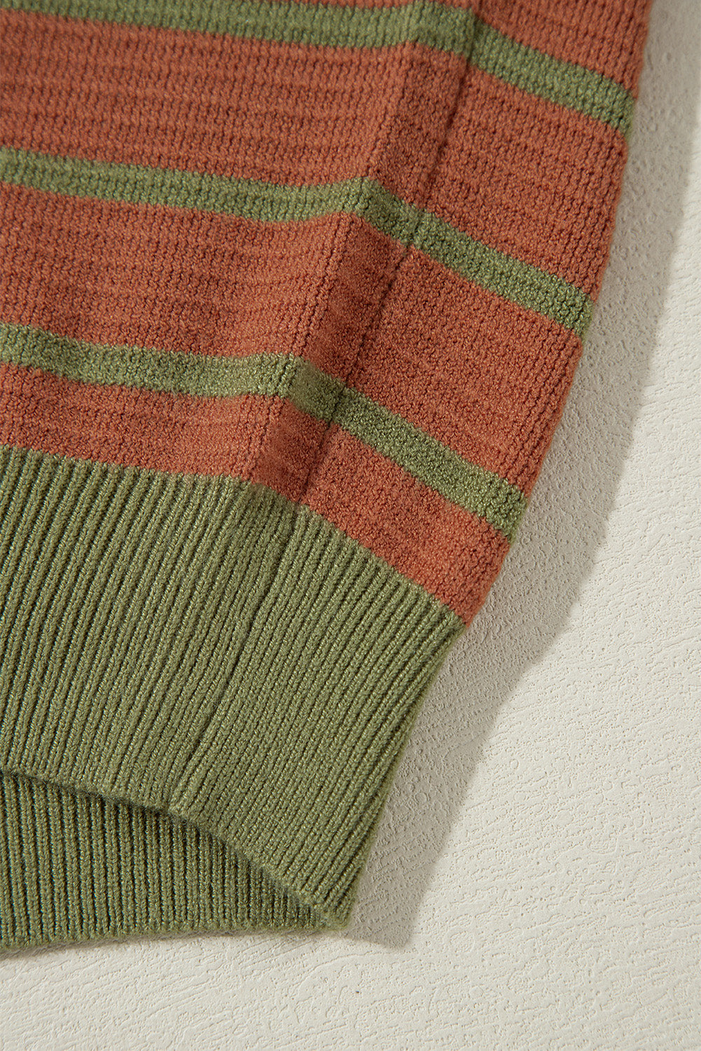 Pink Stripe Trimmed Round Neck Drop Shoulder Loose Sweater