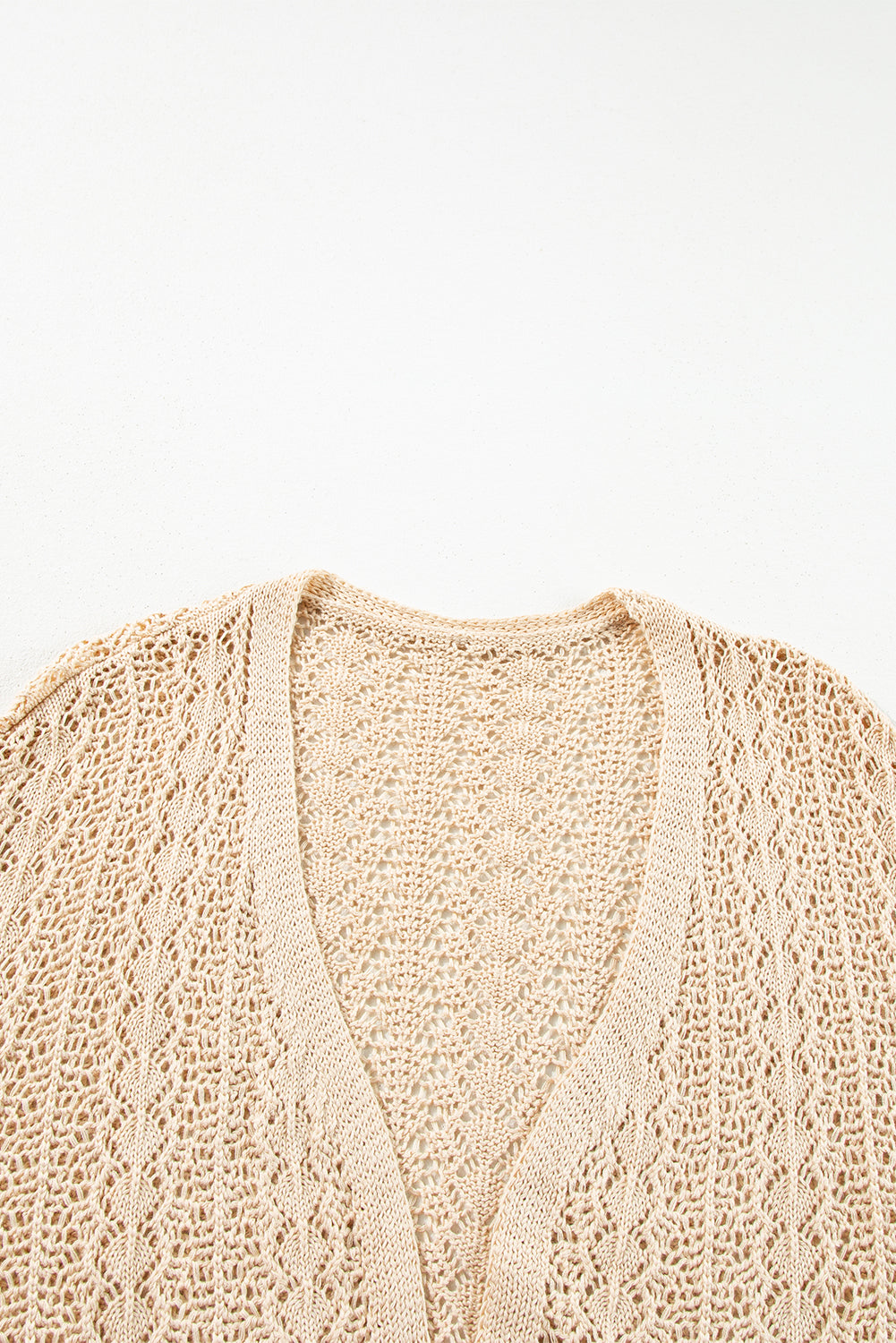 Black Hollow Out Knit Drop Shoulder Open Front Cardigan