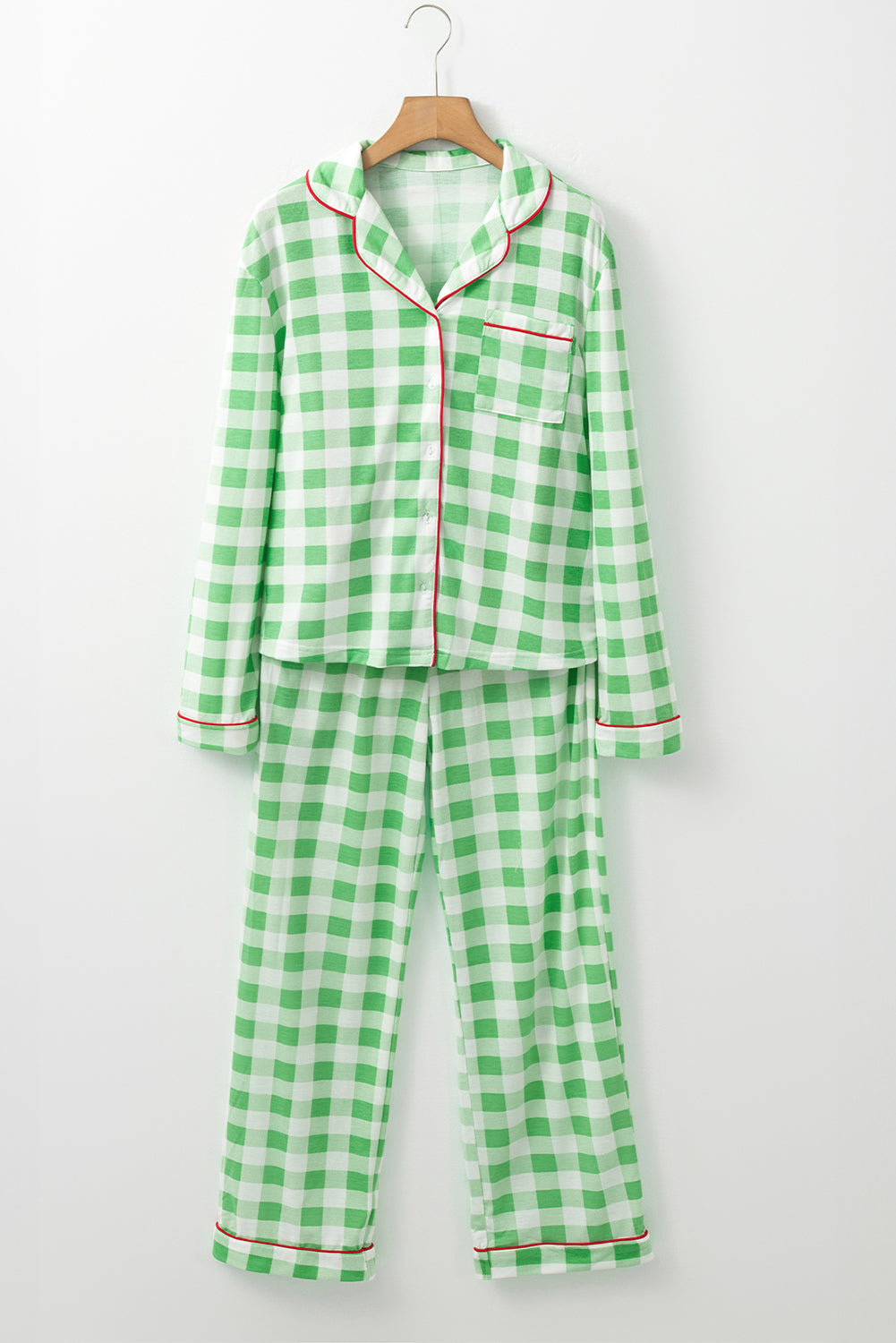 Fiery Red Christmas Plaid Print Shirt and Pants Pajama Set