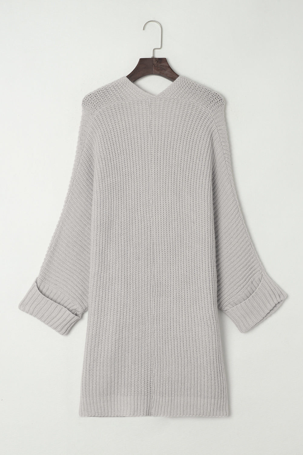 Gray Oversized Fold Over Sleeve Open Front Cardigan