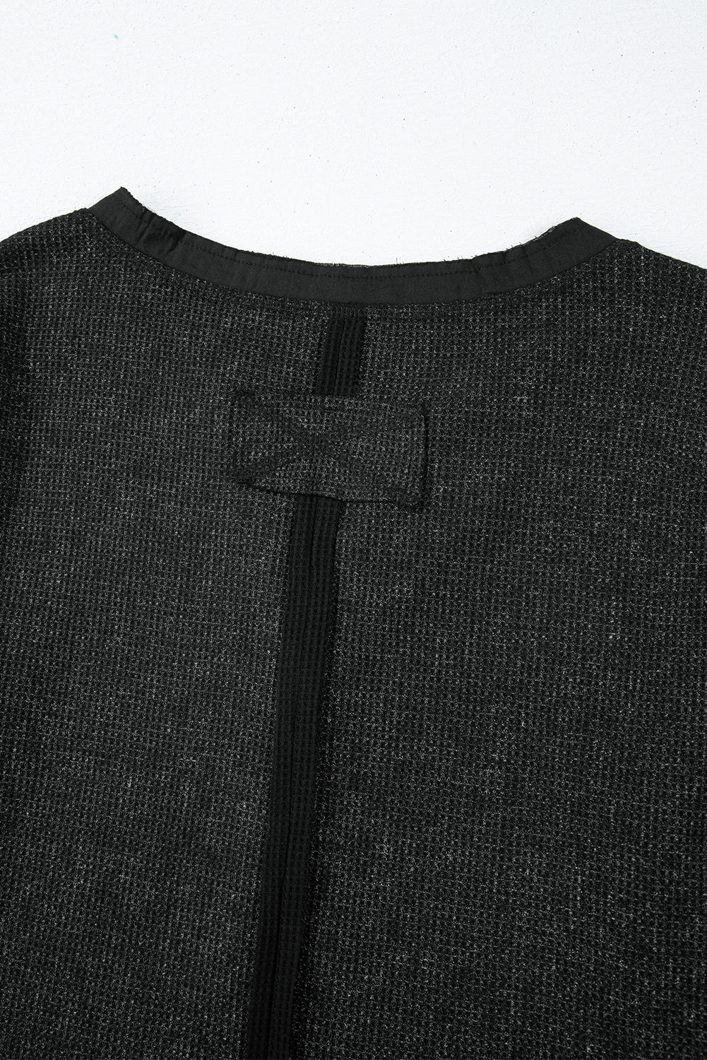 Smoke Green Acid Wash Waffle Knit Buttoned Neckline Long Sleeve Top