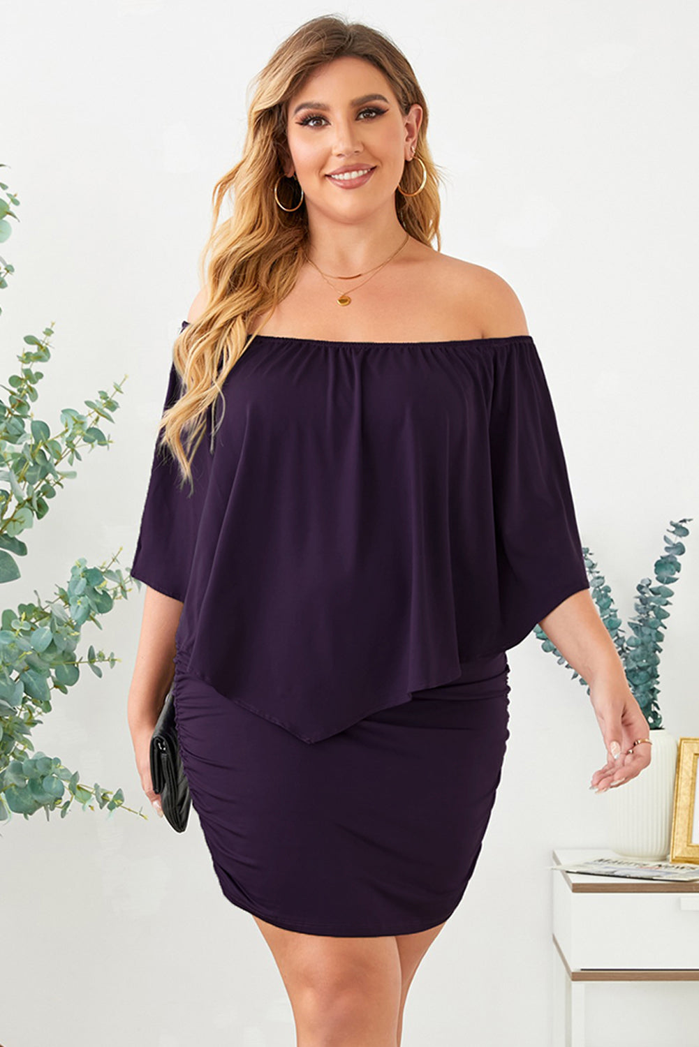 Multiple Dressing Layered Dark Blue Mini Poncho Dress