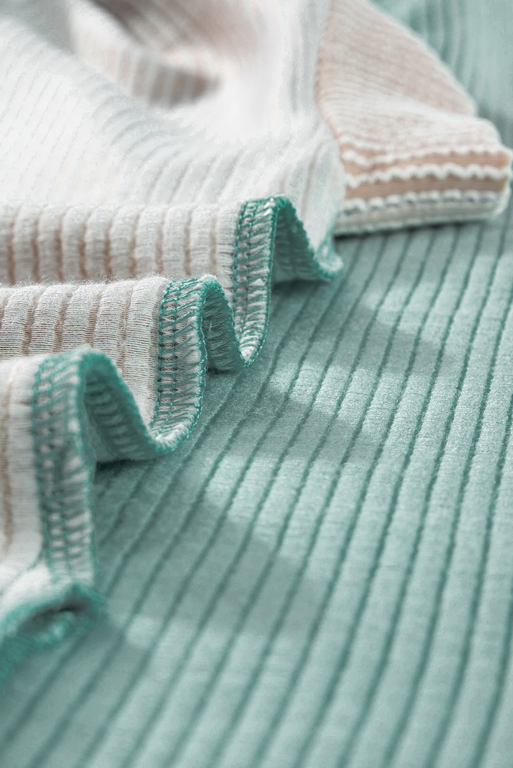 Mint Green Textured Colorblock Crew Neck T Shirt