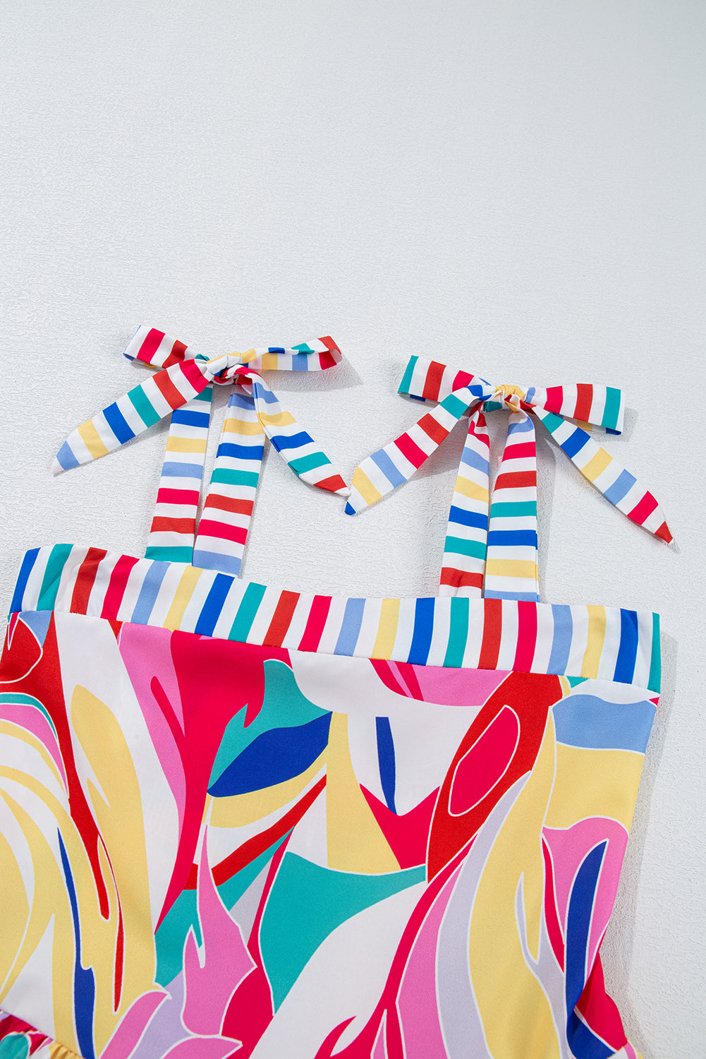 Multicolor Abstract Print Striped Trim Maxi Sundress