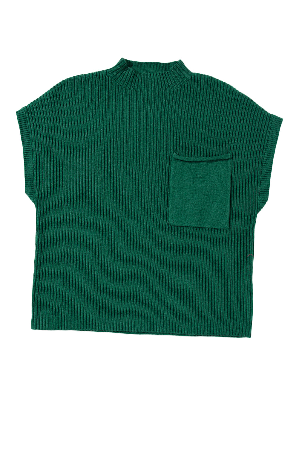 Beau Blue Patch Pocket Ribbed Knit Short Sleeve Sweater