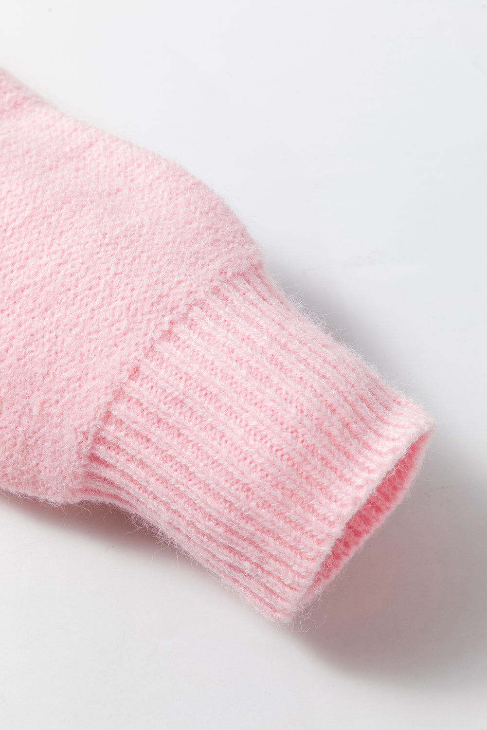 Light Blue Knitted Flower Pattern Ribbed Edge Sweater