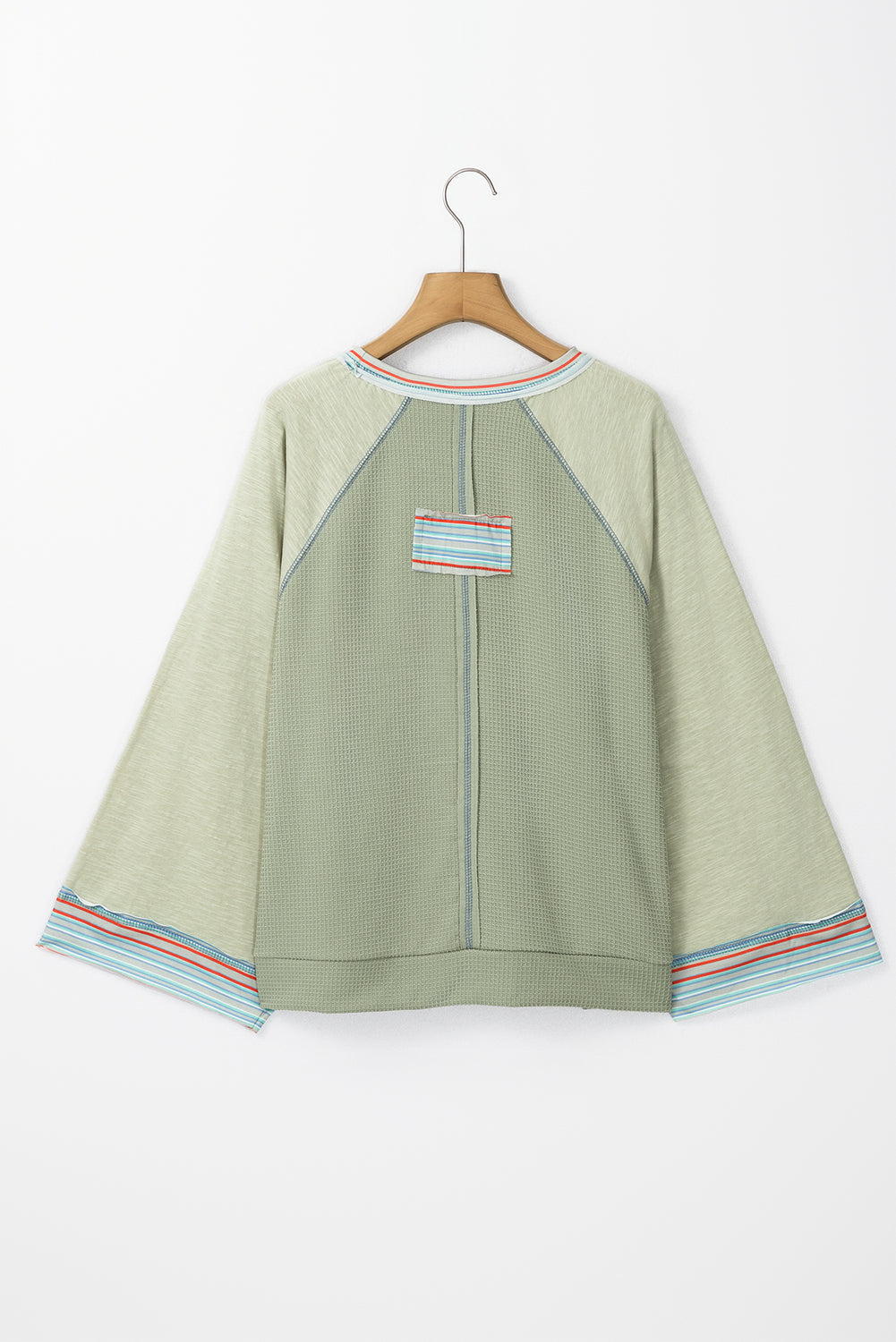 Grapefruit Orange Waffle Knit Wide Bracelet Sleeve Patchwork Raglan Top