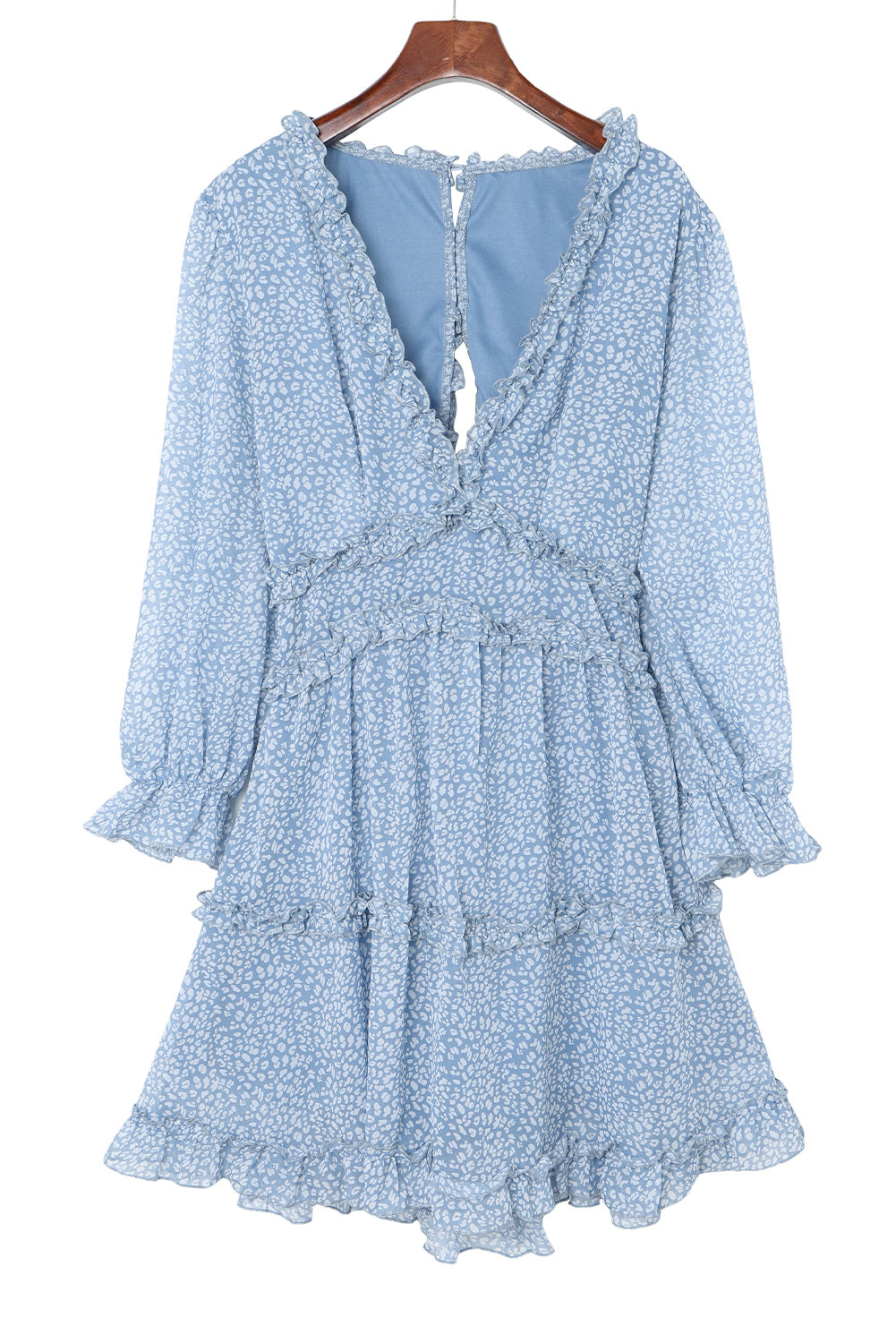 Blue Ruffle Detailing Open Back Floral Dress