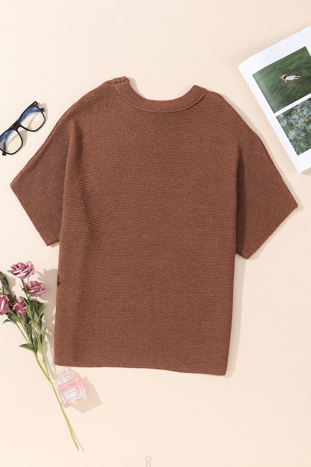 Medium Grey High Neck Short Bat Sleeve Sweater