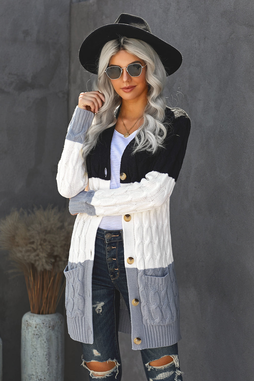 Sky Blue Button Pocket Knit Cardigan