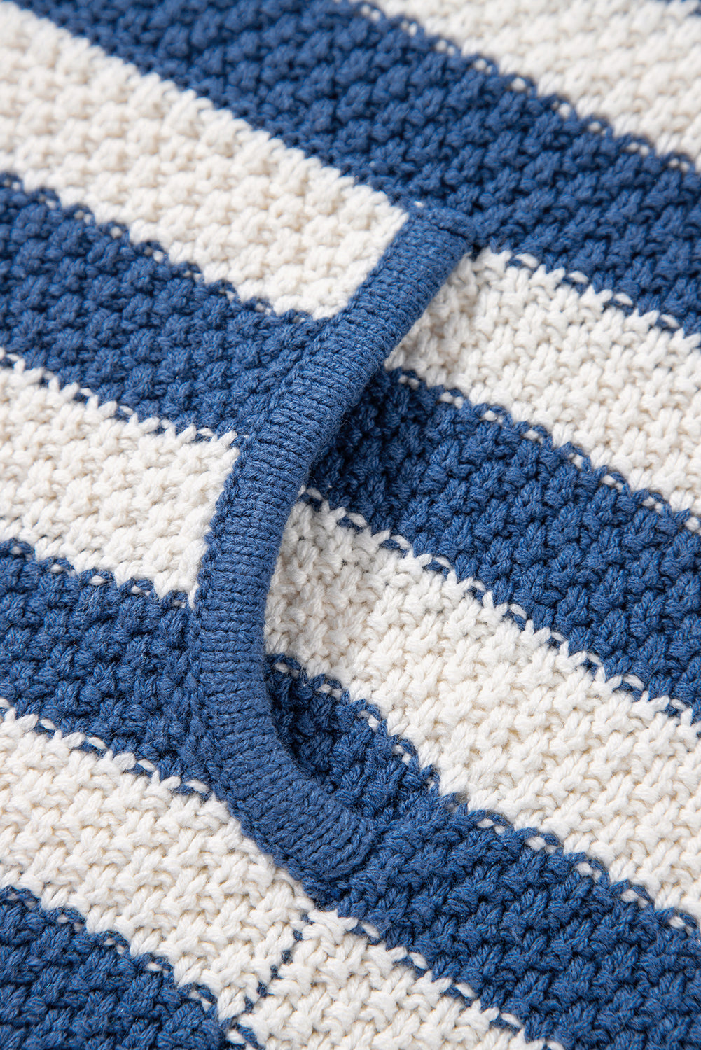 White Stripe V Neck Pocketed Drawstring Hooded Sweater