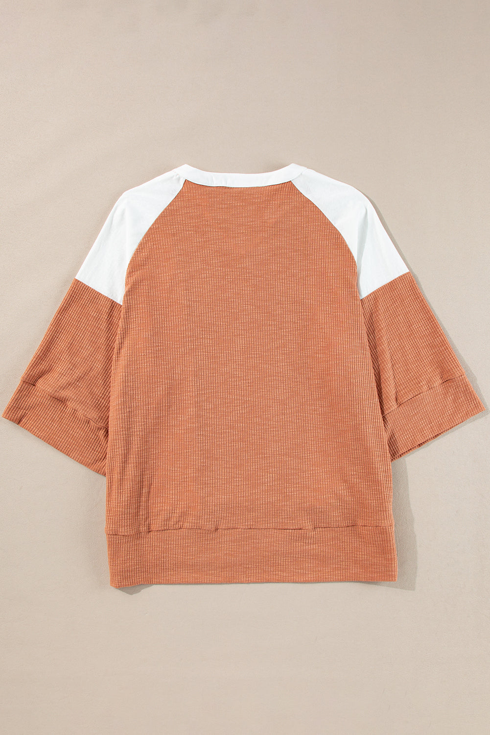 Straw Yellow Textured Colorblock 3/4 Sleeve Oversize Top