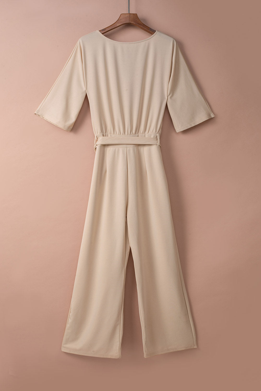 Blue Bracelet Sleeve Waist Tie Wide Leg Jumpsuit