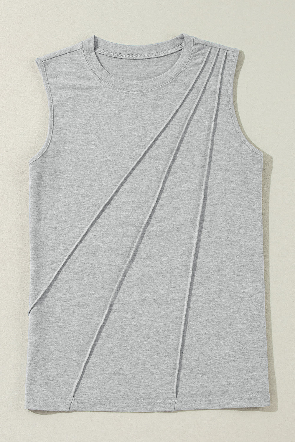Black Crew Neck Pleated Tank Top