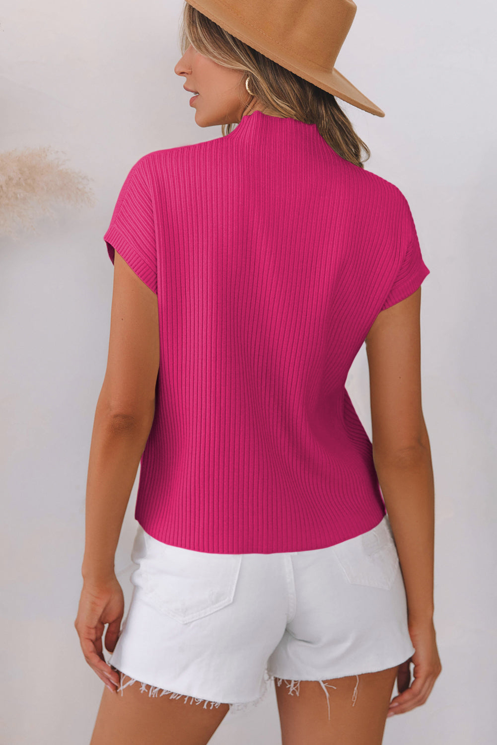 Beau Blue Patch Pocket Ribbed Knit Short Sleeve Sweater