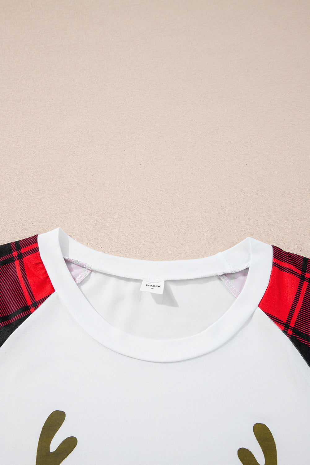White Christmas Plaid Reindeer Graphic Long Sleeve Lounge Set