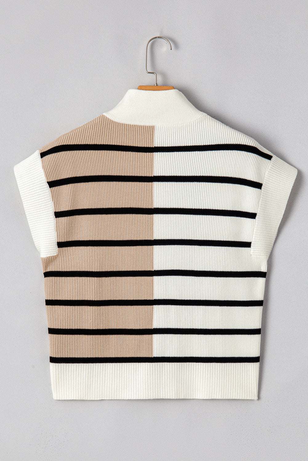 Sky Blue Stripe Colorblock Quarter Zip Collar Sweater Vest