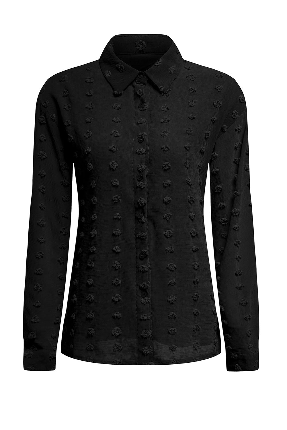 Gray Long Sleeve Button Fuzzy Polka Dot Shirt