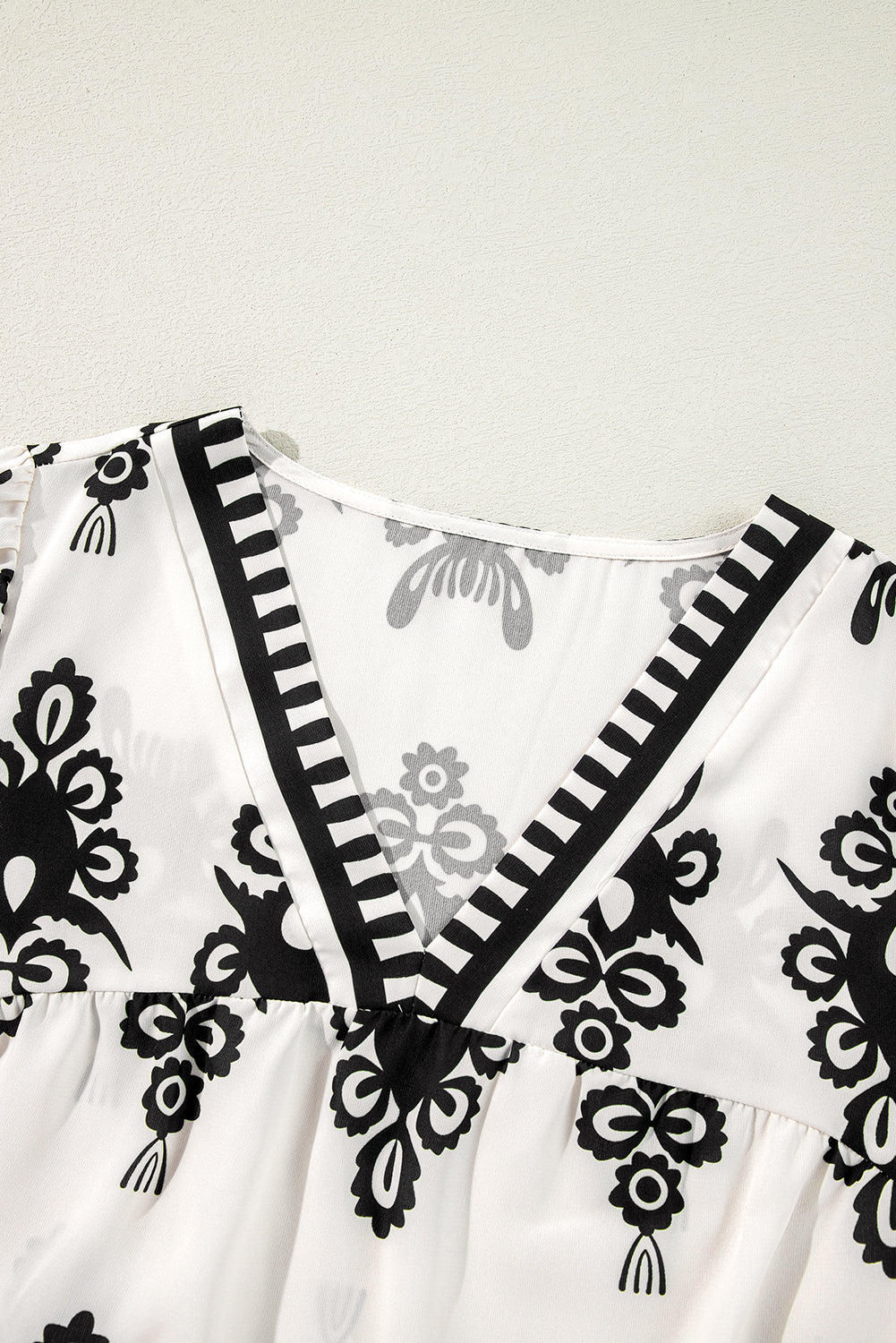 Orange Vintage Geometric Printed 3/4 Sleeve V Neck Blouse