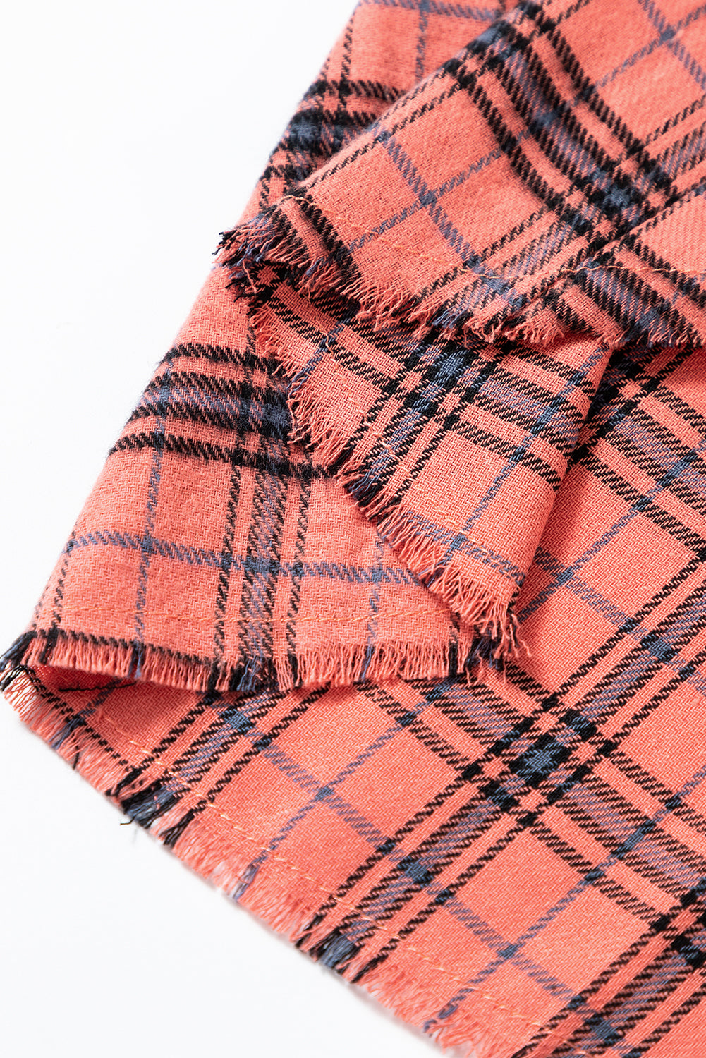 Green Plaid Long Sleeeve Side Split Distressed Hem Shirt
