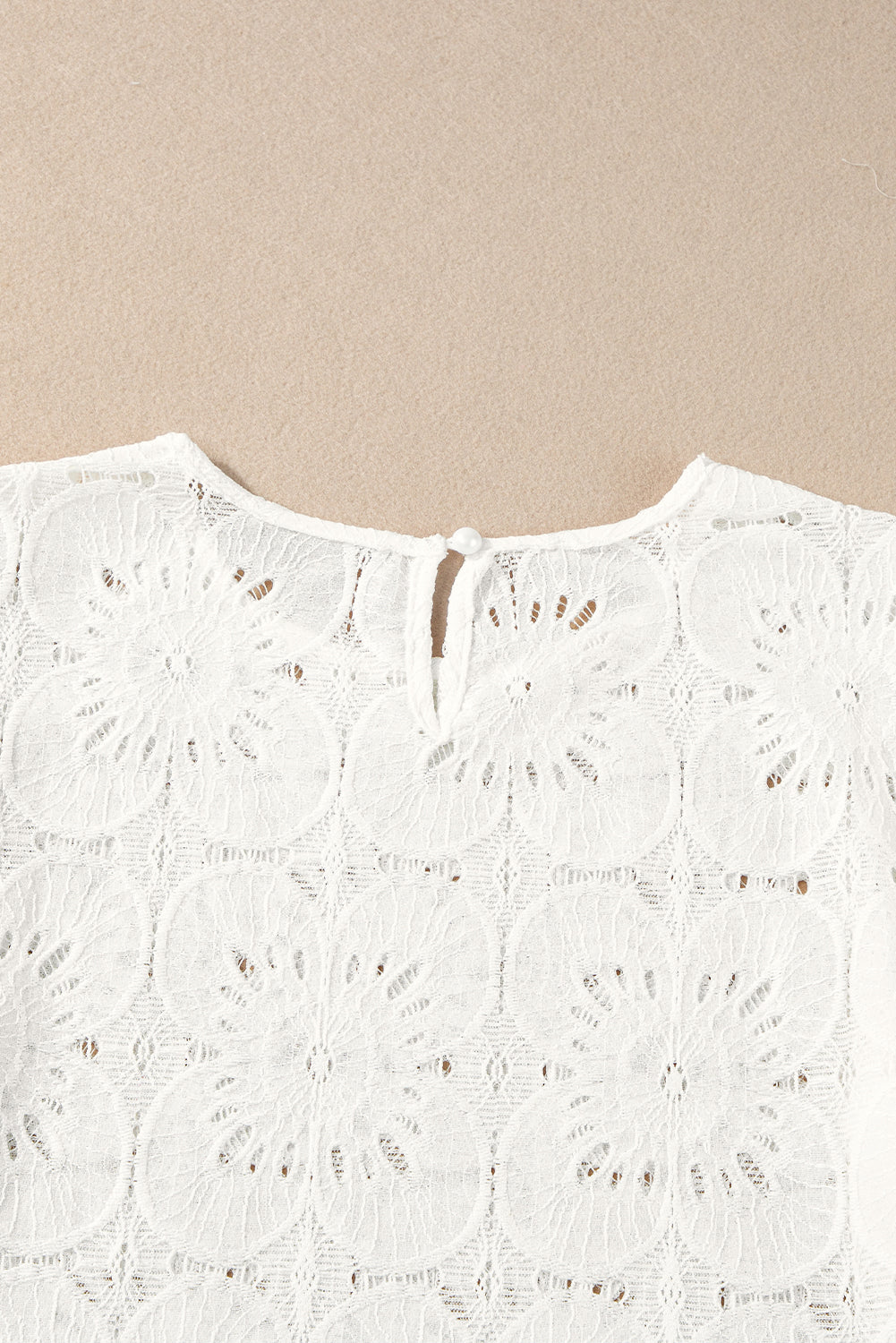 Bright Pink Flower Eyelet Jacquard Keyhole Flounce Sleeve Top