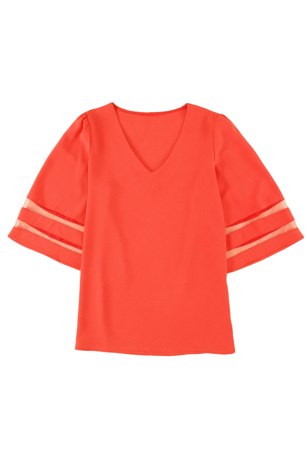 Green Flare Sleeve V Neck Loose Blouse