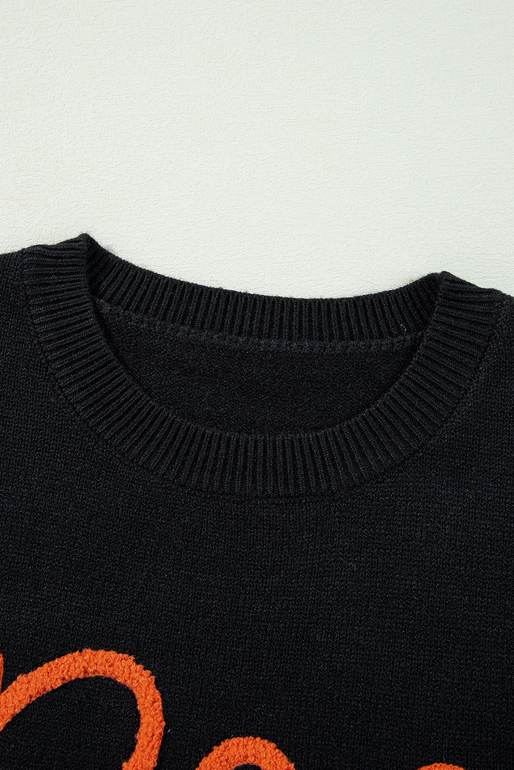 Orange Boo Knitted Pattern Ribbed Edge Drop Shoulder Sweater